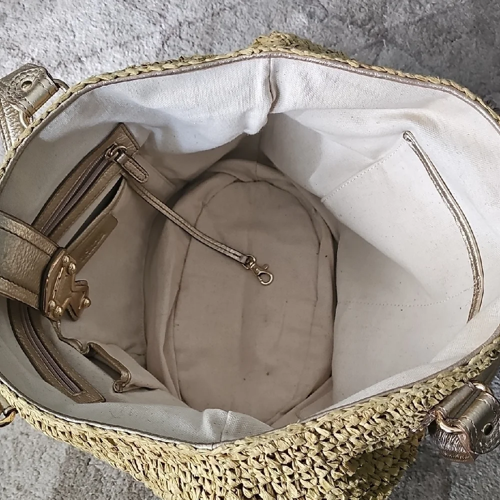 Michael Kors Medium Leather Trimmed Raffia Tote